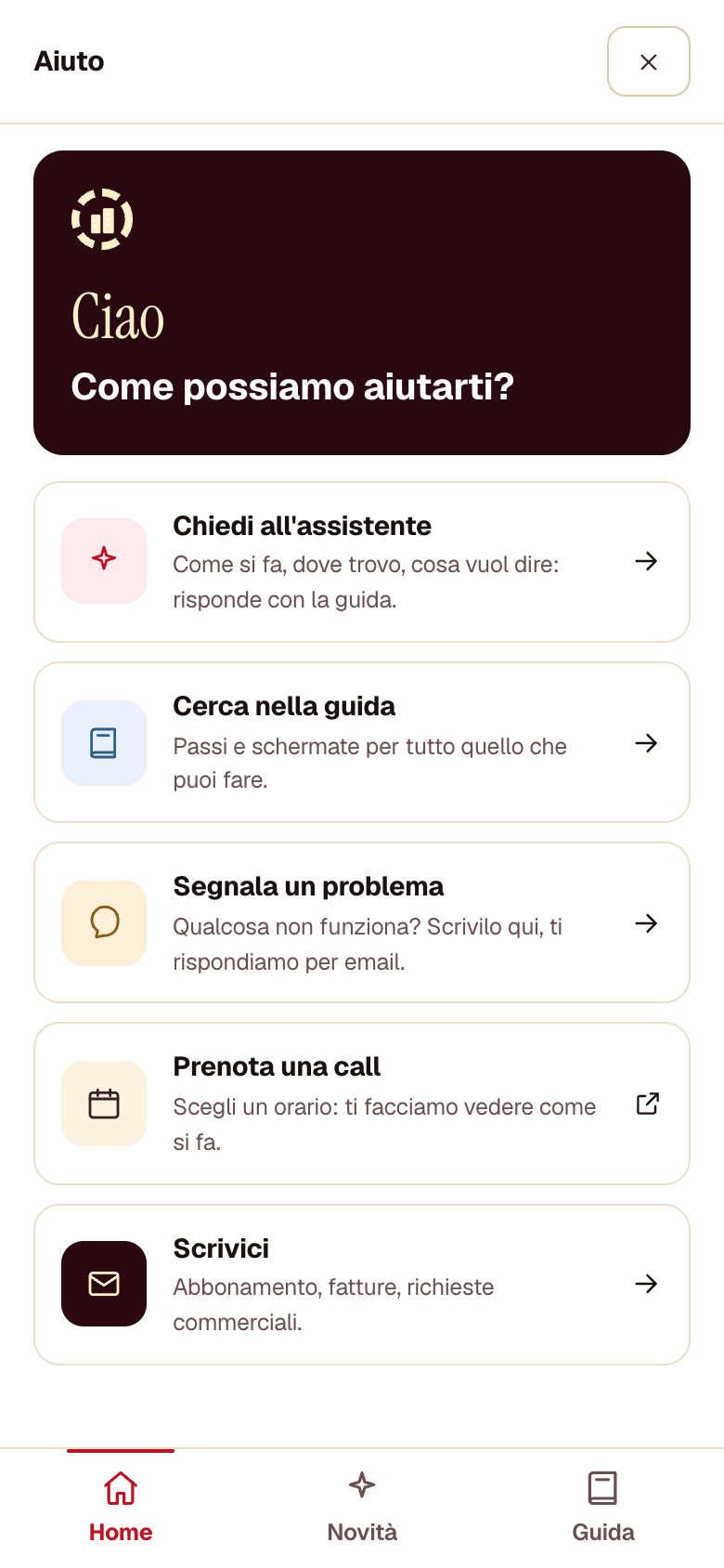 Il pannello Aiuto sul telefono