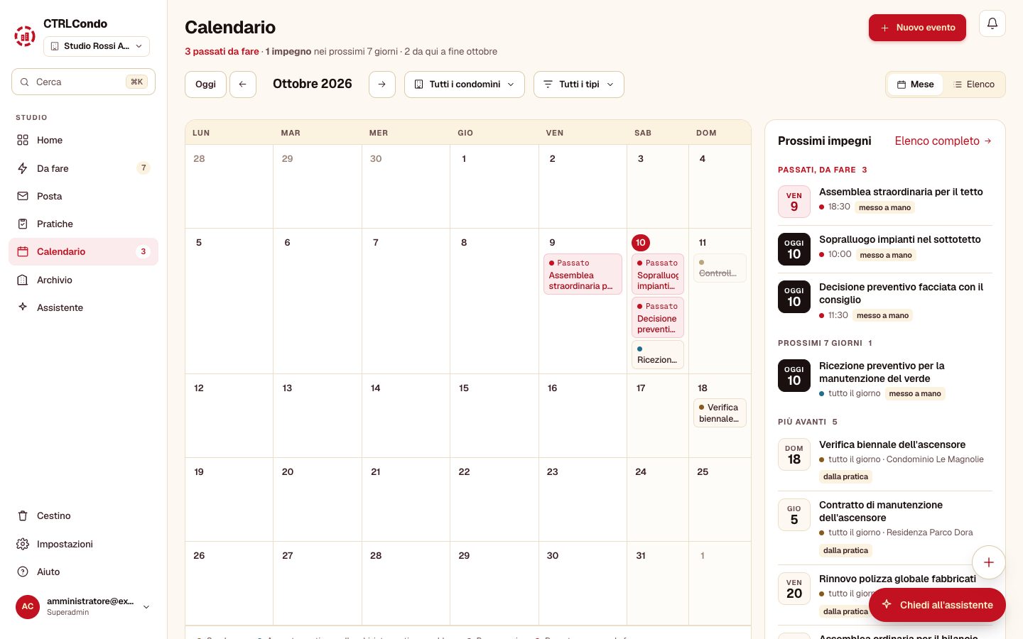 Il Calendario: il mese e i prossimi impegni