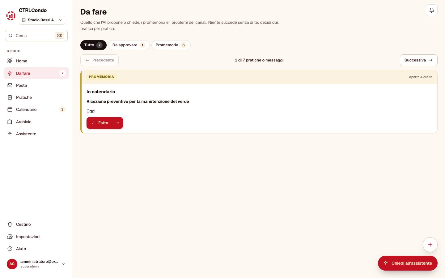Da fare: i filtri e una card con la prima azione e la freccina